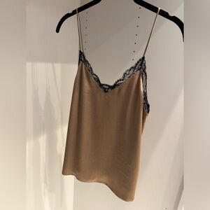 Tan with Black Lace Silk Tank, XS, Aritzia